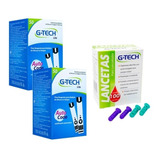 Kit 100 Tiras / Fitas De Glicemia G-tech Lite + 100 Lancetas