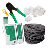 Kit 100m Cabo Rede Preto + Testador + Alicate + 50 Rj45