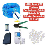 Kit 100m Cabo Rede + Testador Prof+ Alicate +50 Rj45 Bateria