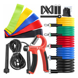 Kit 11 Elastico Exercicio + 5 Mini Band + Hand Grip Corda