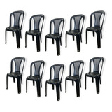 Kit 12 Cadeiras Plástica Preta Bistrô P/até 182kg Resistente