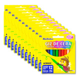 Kit 12 Caixas De Giz De Cera Acrilex Com 12 Cores De 48g