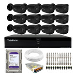 Kit 12 Câmeras Bullet Black Dvr 16 Canais Hd 500gb Instalado