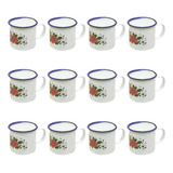 Kit 12 Caneca Esmaltada Café E Chá Floral Xícara 150ml Ágata