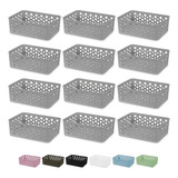 Kit 12 Cestos Organizador Armário Gaveta Lavanderia P 19x13 Cor Cinza-claro