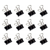Kit 12 Clips Borboleta Prendedor De Papel 19mm Preto