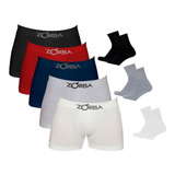 Kit 12 Cuecas Boxer S/ Costura + 3 Pares De Meias Sort M15