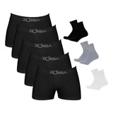 Kit 12 Cuecas Boxer Zorba Preto + 6 Pares De Meias M15