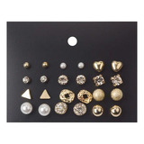 Kit 12 Pares Conjunto Brincos Ponto De Luz Zircônia Dourado