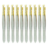 Kit 12 Pinça Edel Solingen Ponta Reta Banhada A Ouro