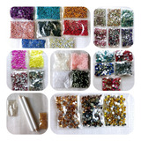 Kit 15 Mil Pedrarias De Unhas Strass 10g Caviar Lápis Brinde
