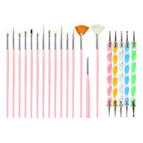 Kit 15 Pincéis De Unha Decorações + 5 Boleadores Ponta Dupla