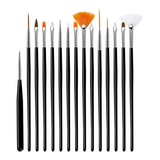 Kit 15 Pincéis Unhas P/ Decoração - Nail Art - Profissional