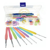 Kit 16 Agulhas De Crochê Com Acessórios E Case