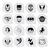 Kit 16 Moldes Stencil Personagens Infantis 7cm