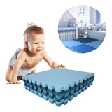 Kit 16 Placas Tapete Tatame Eva Borracha Bebê Azul 50x50 