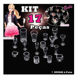 Kit 17 Miniaturas Boneca Barbie Copos Taças Cozinha Re-ment