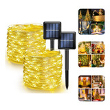 Kit 2 22m Pisca Led Fio Fada Solar Luz Luz De Natal Cordão