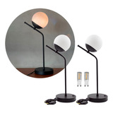 Kit 2 Abajures De Quarto Inclinado Vidro Globo Com Lâmpadas Cor Da Cúpula Preto Cor Da Estrutura Dourado