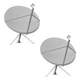 Kit 2 Antena Digital Parabólica Chapa Offset 90cm Banda Ku