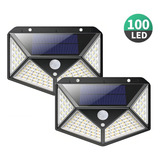Kit 2 Arandelas Iluminária Energia Solar 100 Led Luz Branca