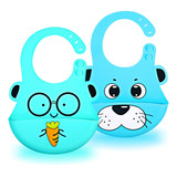 Kit 2 Babador De Silicone Impermeável Infantil Animais Zoo