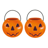 Kit 2 Balde Grande Plástico Abóbora Halloween Brasilflex