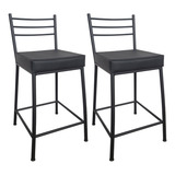 Kit 2 Banco Paris Metalnew 60cm - Preto Assento Preto