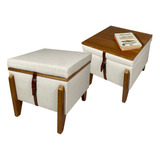 Kit 2 Bancos Puff Decorativo Baú E Mesa De Centro Quadrado