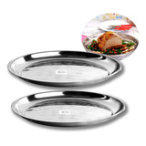 Kit 2 Bandeja De Inox Redonda 40cm Restaurante, Garçom E Bar