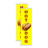 Kit 2 Banner Hot Dog Cachorro Quente Lanche Amarelo 100x30cm
