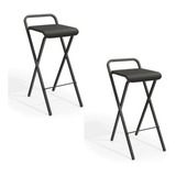 Kit 2 Banquetas Alta Dobravel Estofada Dakar Preto Kappesber Acabamento Da Estrutura Cromado Cor Preto Fosco