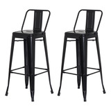 Kit 2 Banquetas Tolix Iron Com Encosto Preto Brilhante Aço
