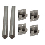 Kit 2 Barras Inox 65cm+4 Suportes Laterais P/ Churrasqueira 
