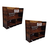 Kit 2 Barzinho Adega Parede Rústico Suporte Copo Taça Bar