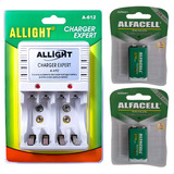 Kit 2 Bateria Recarregáv 9v + Carreg Bateria Pilha Aa/aaa/9v