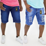 Kit 2 Bermuda Jeans Masculina Rasgadinha
