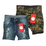 Kit 2 Bermuda Jeans Meninos Infantil Bebê Lycra De 1 A 8anos