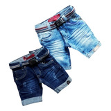 Kit 2 Bermudas Jeans Bebê Infantil E Juvenil + Cinto 