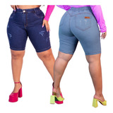 Kit 2 Bermudas Plus Size Feminina Elástico No Cós Lycra Top