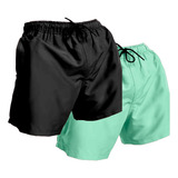 Kit 2 Bermudas Short Moda Praia Lisa Tactel Piscina Academia