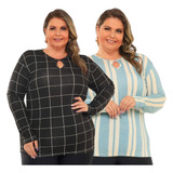 Kit 2 Blusa Feminina Manga Longa Plus Size Inverno Promoção