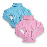 Kit 2 Blusas Tricô Gola Alta Manga Pérola Moda Feminina