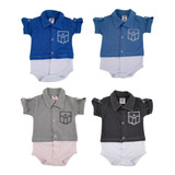 Kit 2 Body Bebê Menino Camisa Gola Polo 100% Algodão Suedine