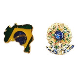 Kit 2 Bótom Broche Pim Brasão Da República + Mapa Do Brasil 