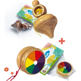 Kit 2 Brinquedo Clássico E Retrô Em Madeira: Io Io + Pião