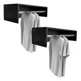 Kit 2 Cabideiros De Parede Arara Porta Roupas Quarto Closet Cor Preto