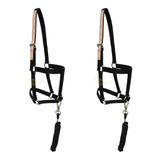 Kit 2 Cabrestos Personalizados Quarto De Milha Cor Preta Para Cavalos