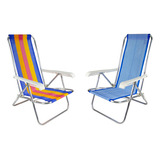 Kit 2 Cadeira 4 Posições Alumínio Praia Piscina Camping Bel