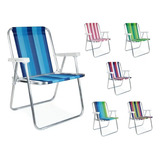Kit 2 Cadeira De Praia Alta Em Alumínio Cores Variadas